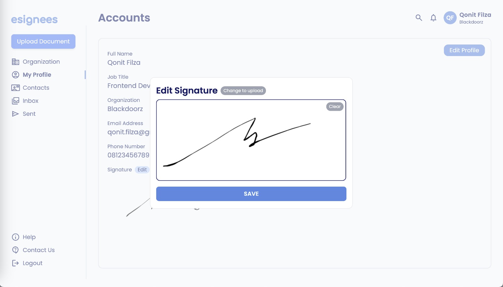 esignees add and edit signature