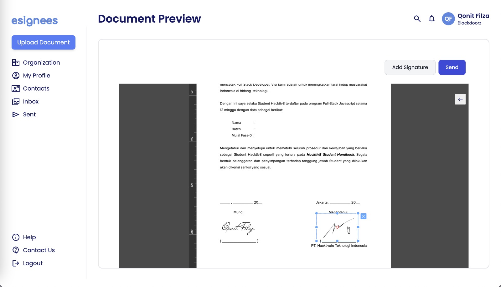 esignees append signature