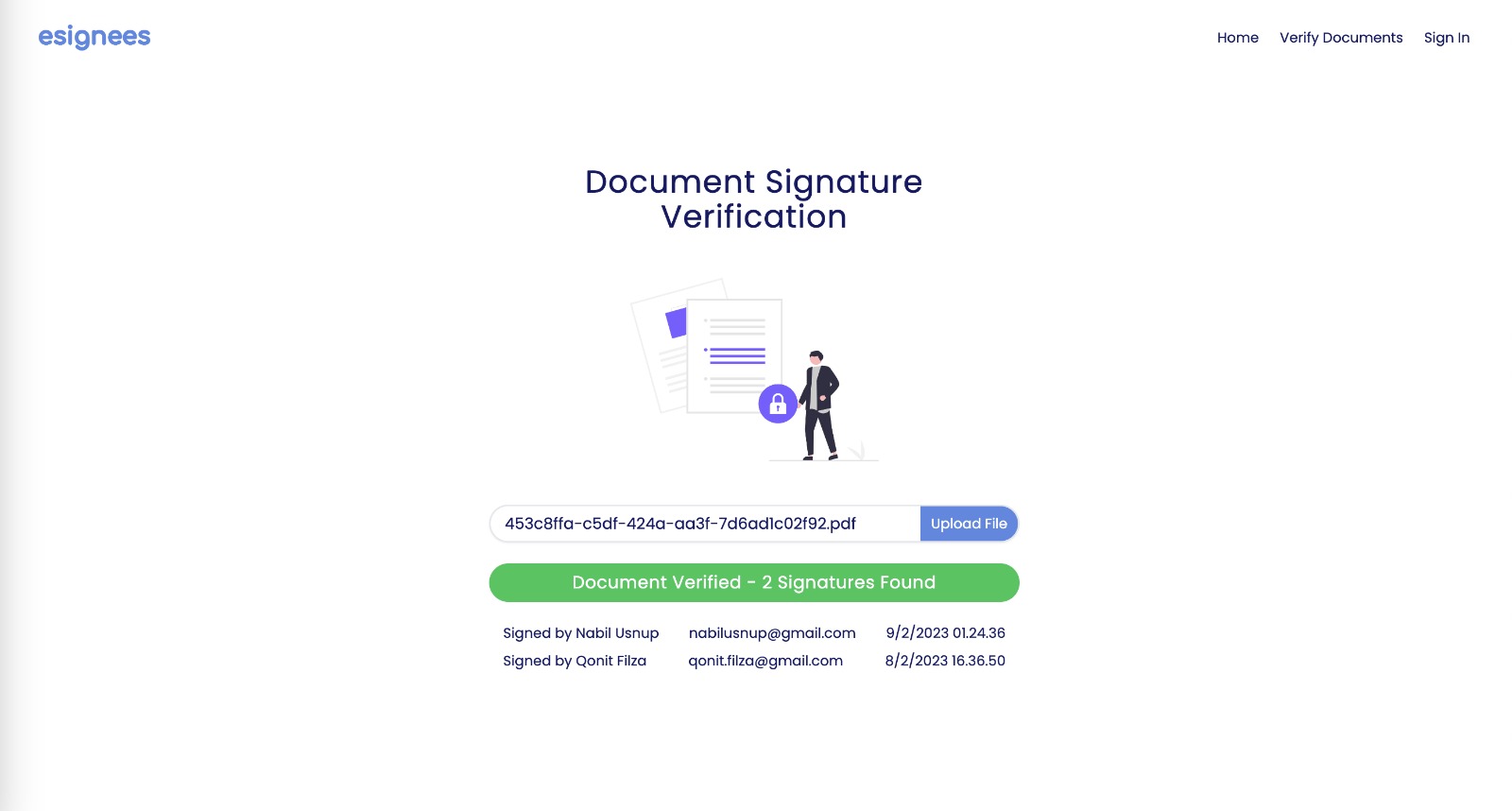 esignees document verification