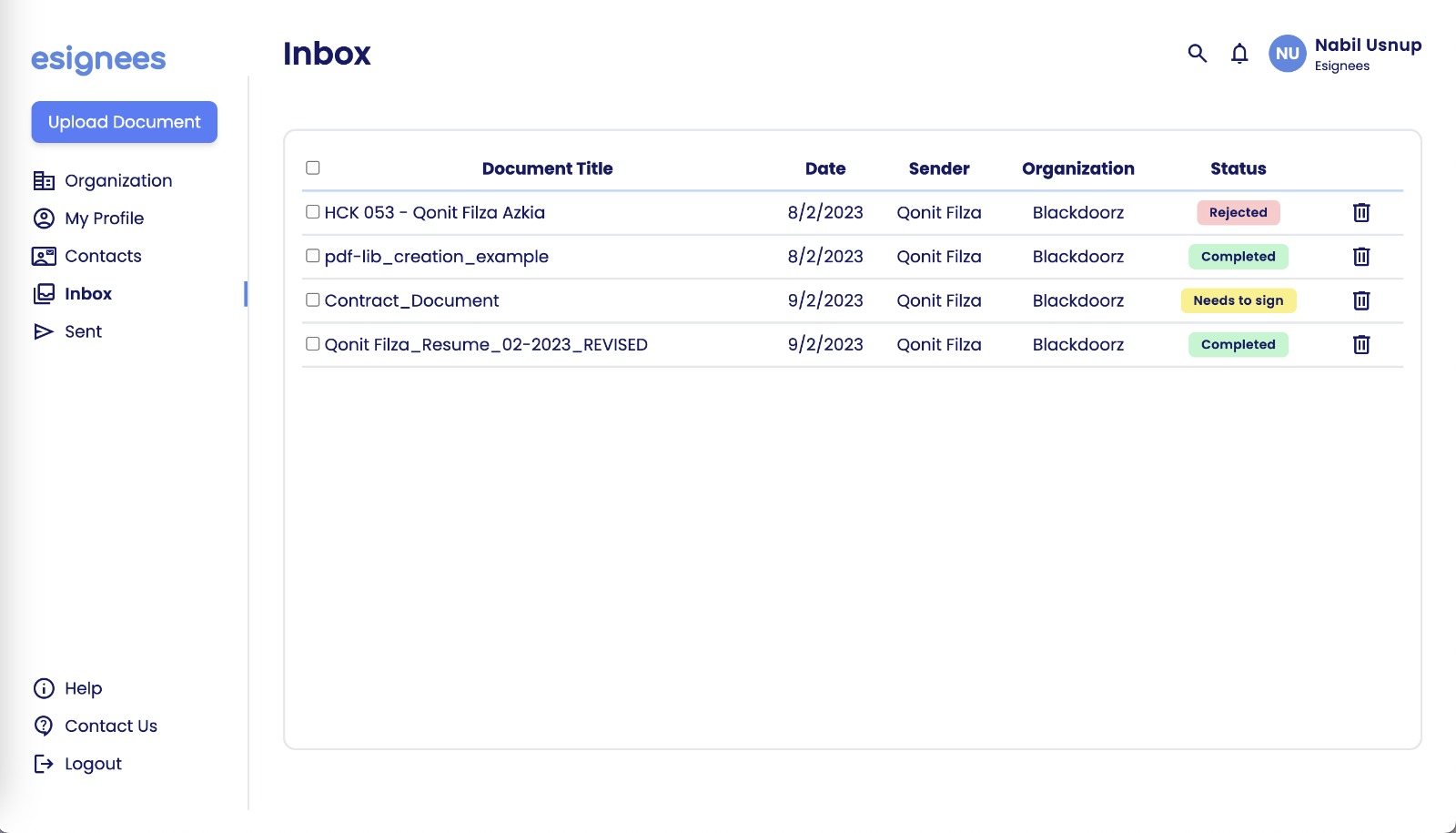 esignees inbox
